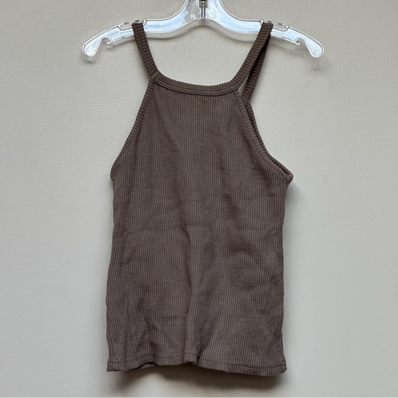 Murmuring Ribbed Halter Tank Top Set Black Taupe Built-In Bra Cami Size F - Picture 6 of 11